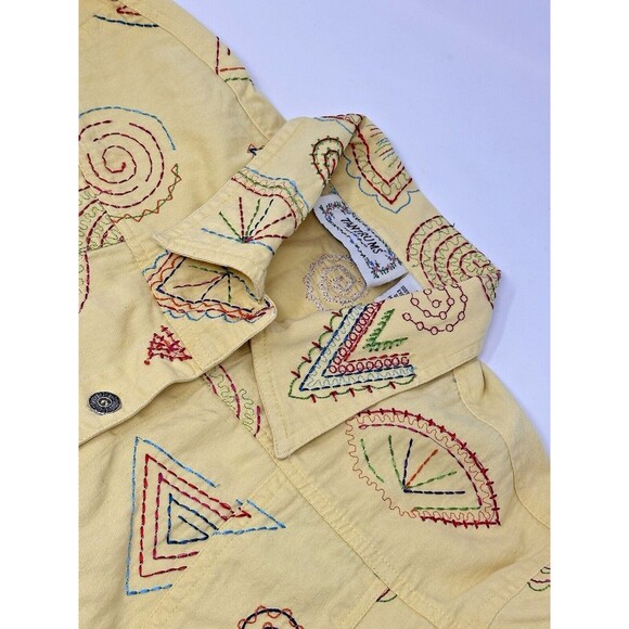 VTG Tantrums Embroidered Floral Boho Hippie  yellow  Jacket Pockets Size 1X  Min - Picture 9 of 11